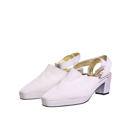 Dolce & Gabbana Off White Block Heel Slingback Sandals Shoes