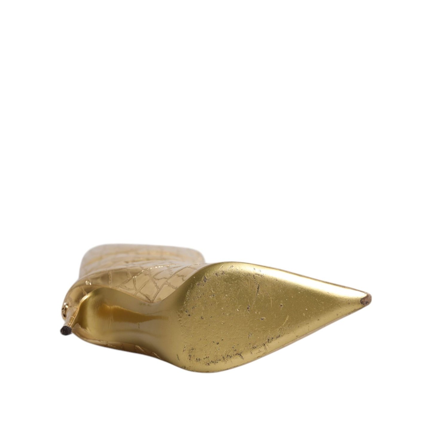 Dolce & Gabbana Gold Leather Stiletto Heels High Boots Shoes