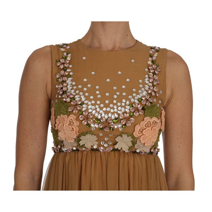 Dolce & Gabbana Crystal Silk Gold A-Line Gown Dress