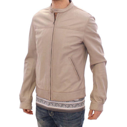 Dolce & Gabbana Beige Leather Jacket Biker Coat