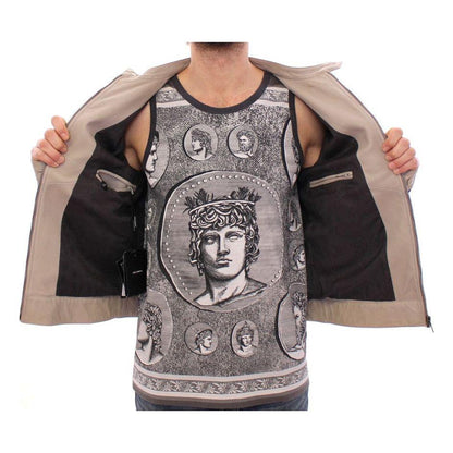 Dolce & Gabbana Beige Leather Jacket Biker Coat