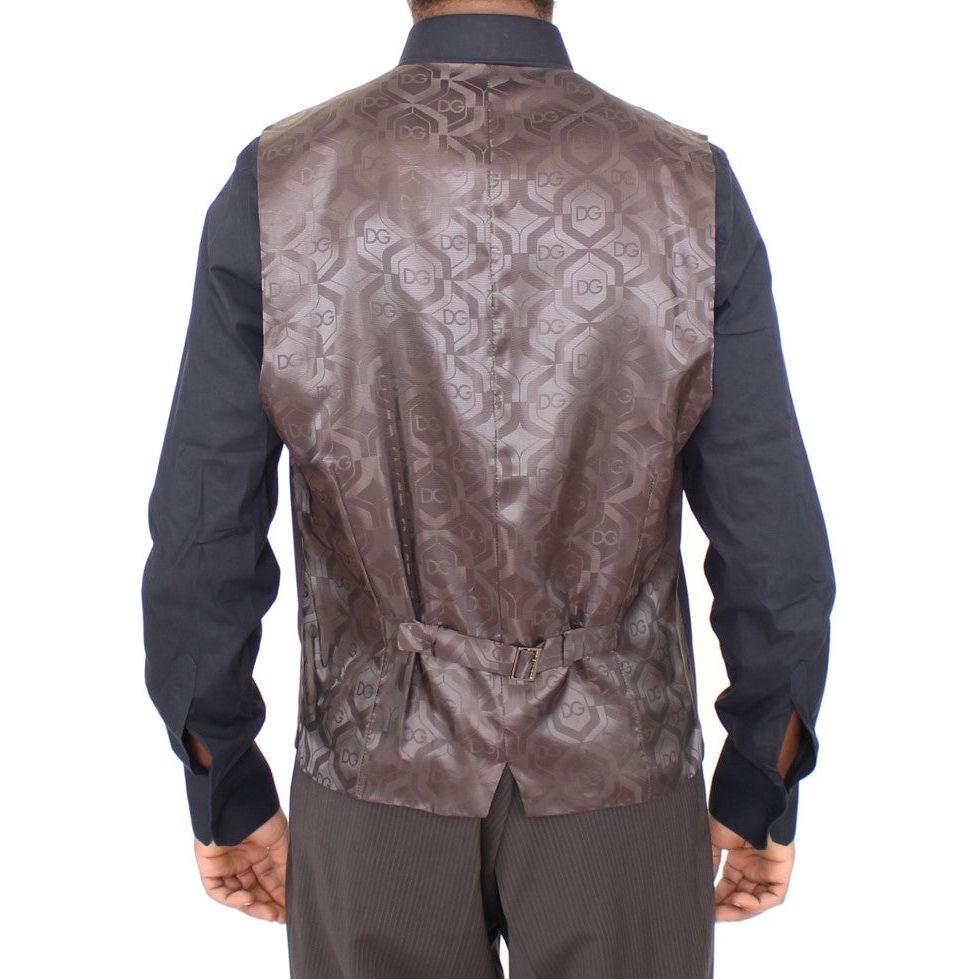 Dolce & Gabbana Brown Striped Stretch Dress Vest