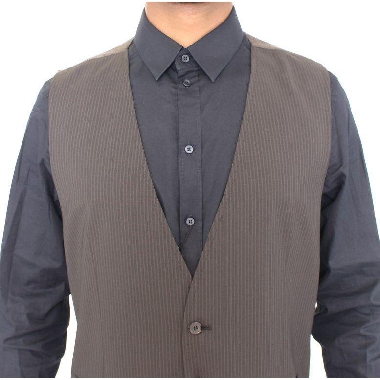 优雅棕色条纹羊毛连衣裙背心