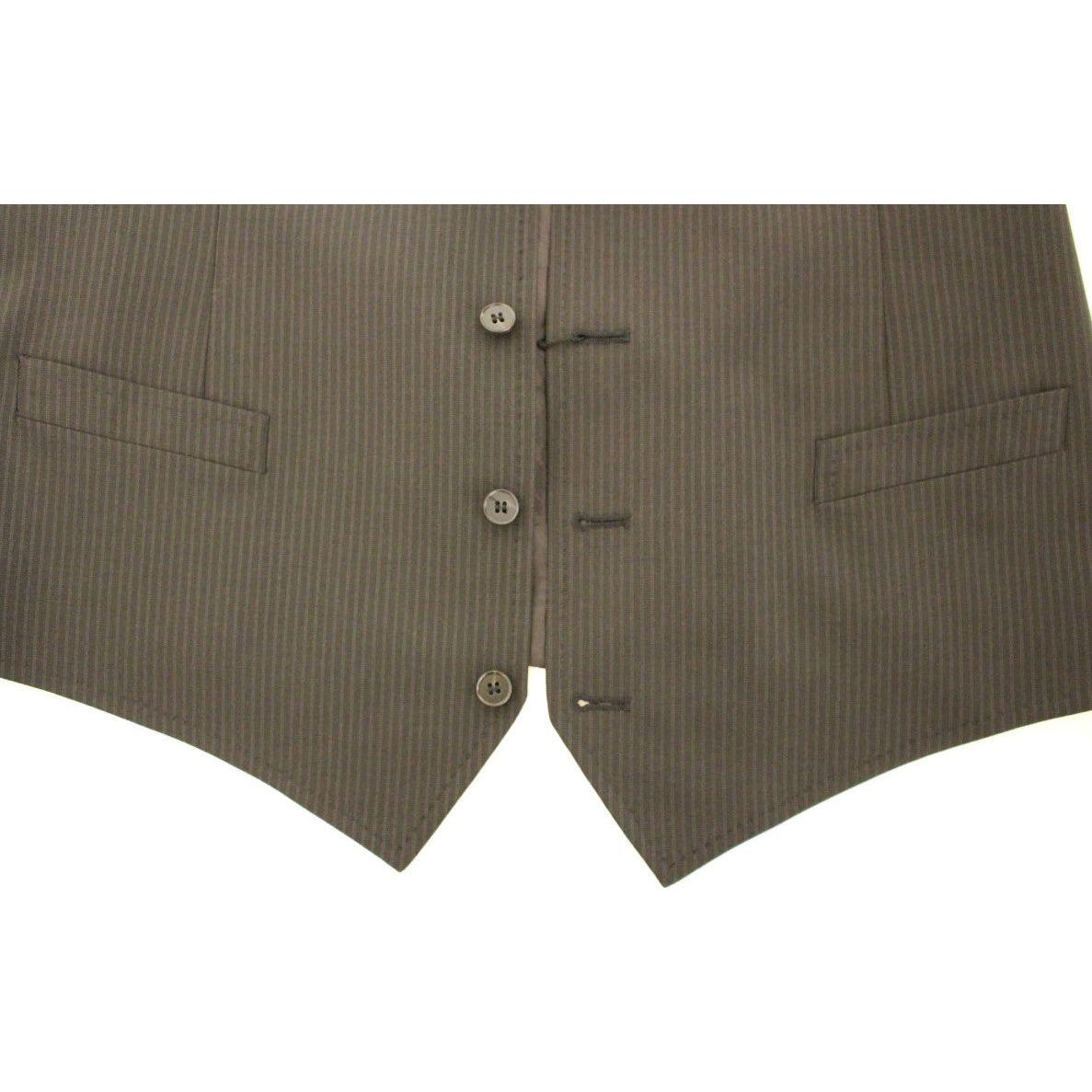 优雅棕色条纹羊毛连衣裙背心