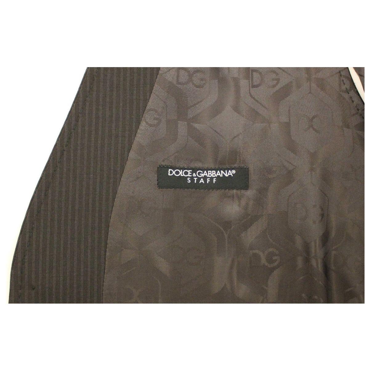 优雅棕色条纹羊毛连衣裙背心