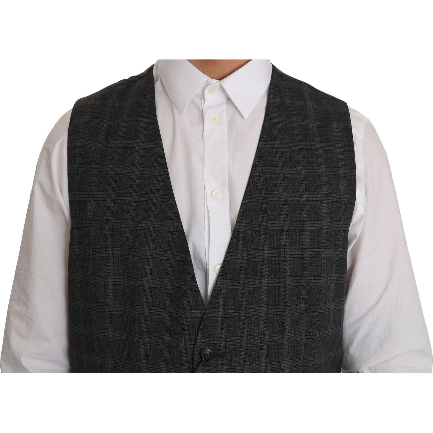 Dolce & Gabbana Gray Wool STAFF Checkered Stretch Vest