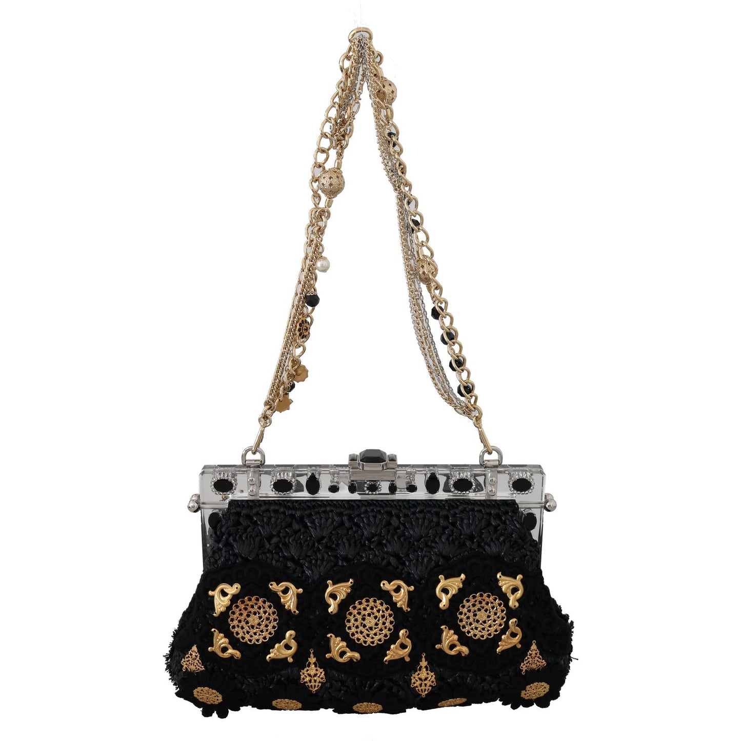 Dolce & Gabbana Black Tassel Gold Baroque Crystal Evening Clutch Dolce & Gabbana