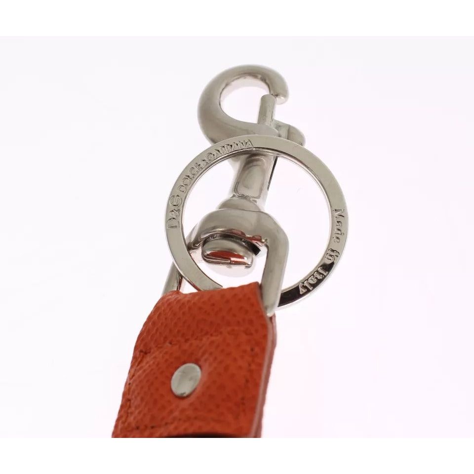 Dolce & Gabbana Silver Brown Raffia Leather Clasp Finder Chain Keyring