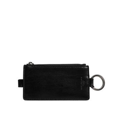 Dolce & Gabbana Black Horse Leather Lanyard Logo Card Holder Wallet