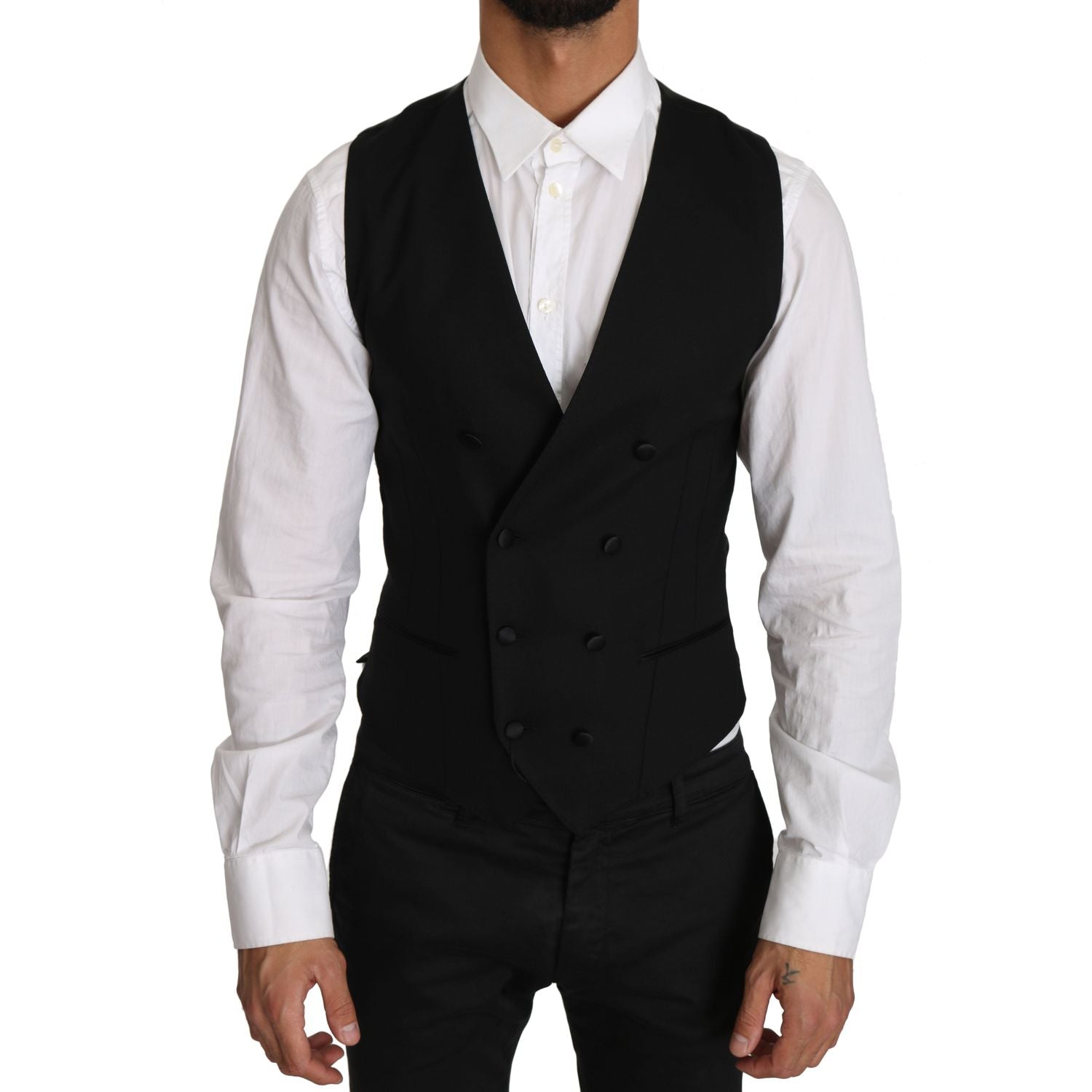 光滑双排扣修身羊毛背心