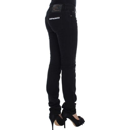 Cavalli Black Cotton Stretch Slim Skinny Fit Jeans