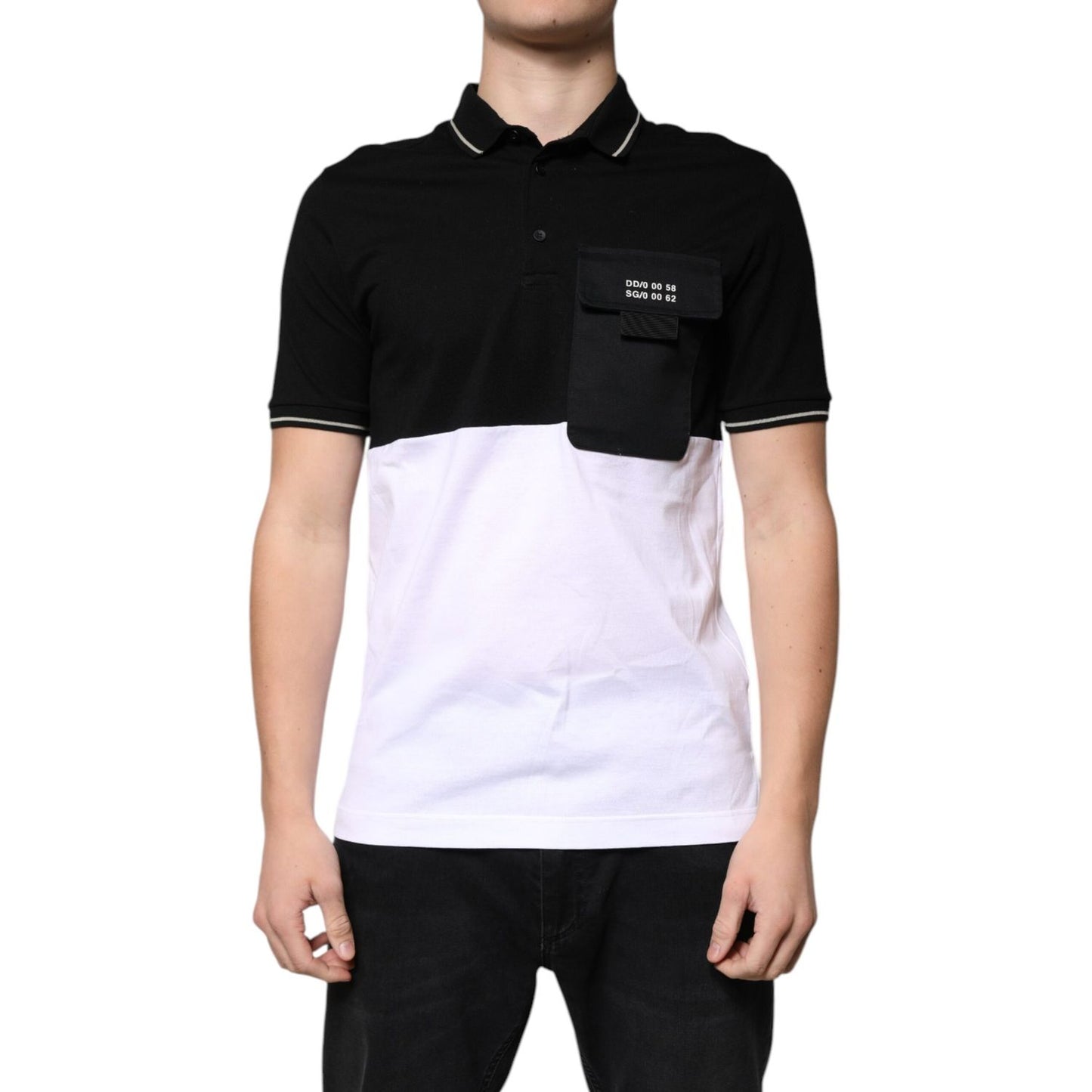 Dolce & Gabbana Black White Cotton Short Sleeves Polo T-shirt