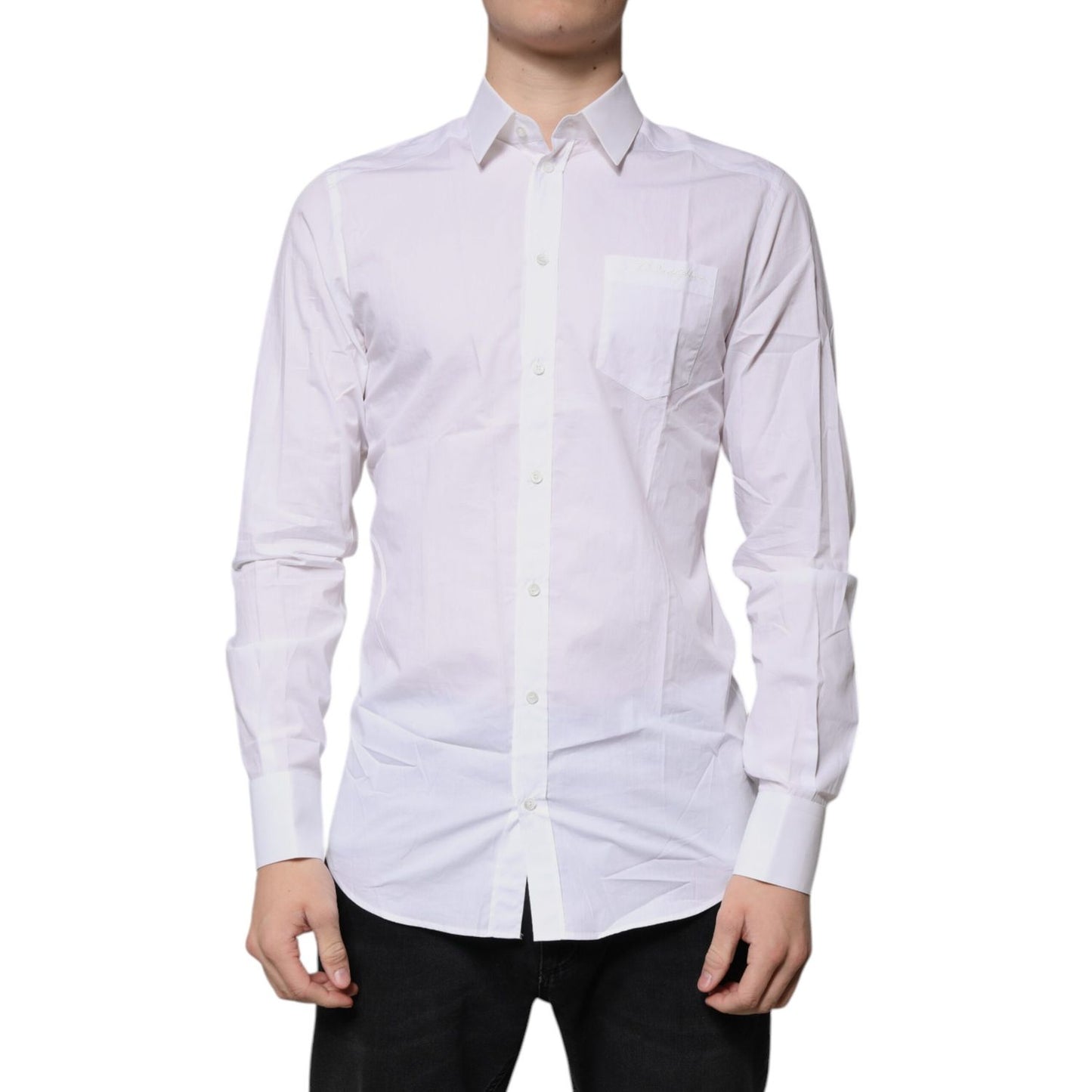 Dolce & Gabbana White Cotton Long Sleeves GOLD Dress Shirt