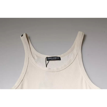 Dolce & Gabbana Off White Cotton Sleeveless Round Neck Tank T-shirt