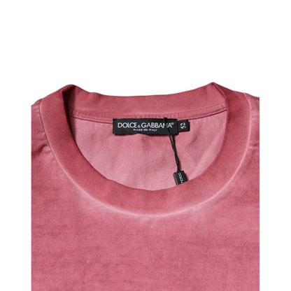 Dolce & Gabbana Pink Logo Print Cotton Crew Neck T-shirt