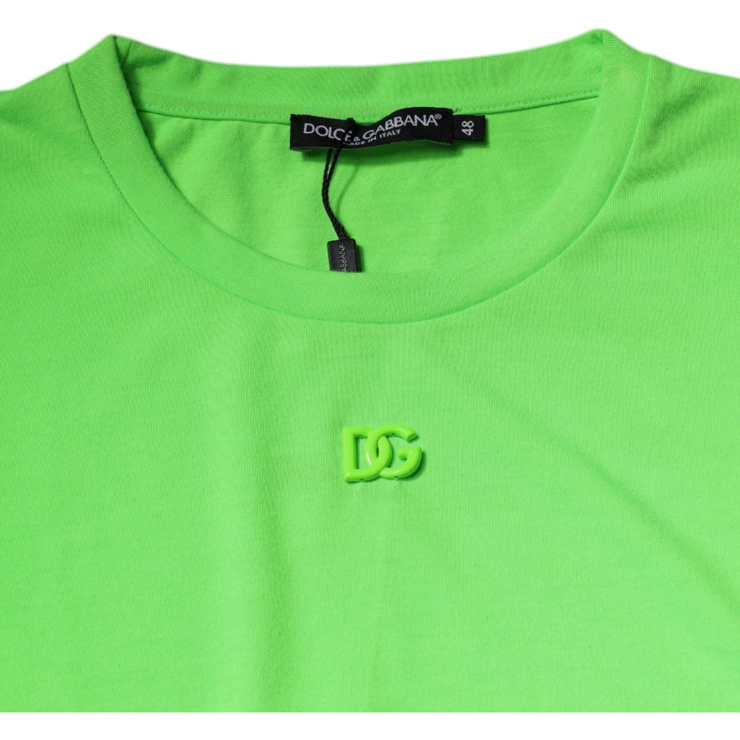 Dolce & Gabbana Green Logo Polyester Crew Neck T-shirt