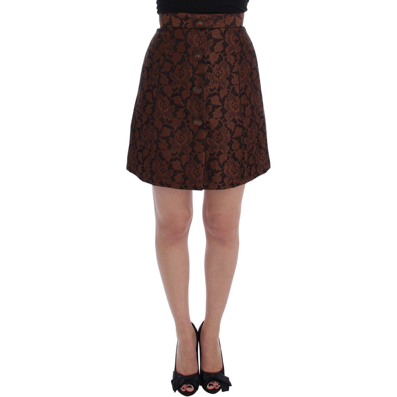 Dolce & Gabbana Brown Floral Brocade Mini Bubble Skirt