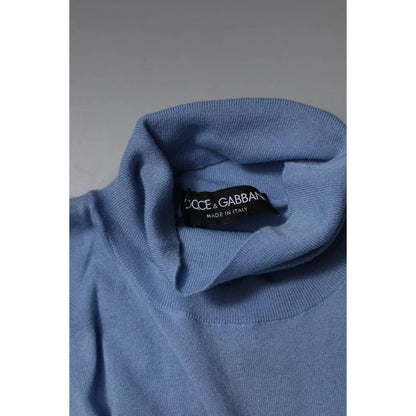 Dolce & Gabbana Light Blue Silk Turtleneck Pullover Sweater
