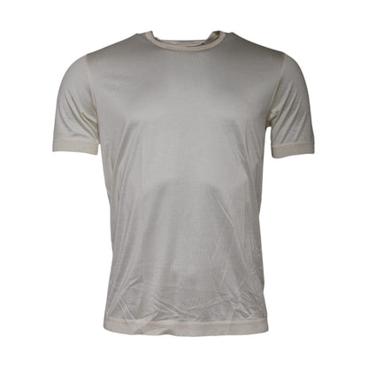 Dolce & Gabbana Off White Silk Crew Neck Short Sleeve T-shirt