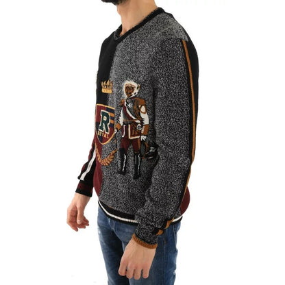 Dolce & Gabbana Multicolor KING Knight Monkey Knitted Cashmere Wool Sweater