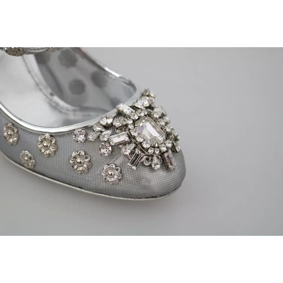 Dolce & Gabbana Silver Crystal Studs Heels Mary Janes Pumps Shoes