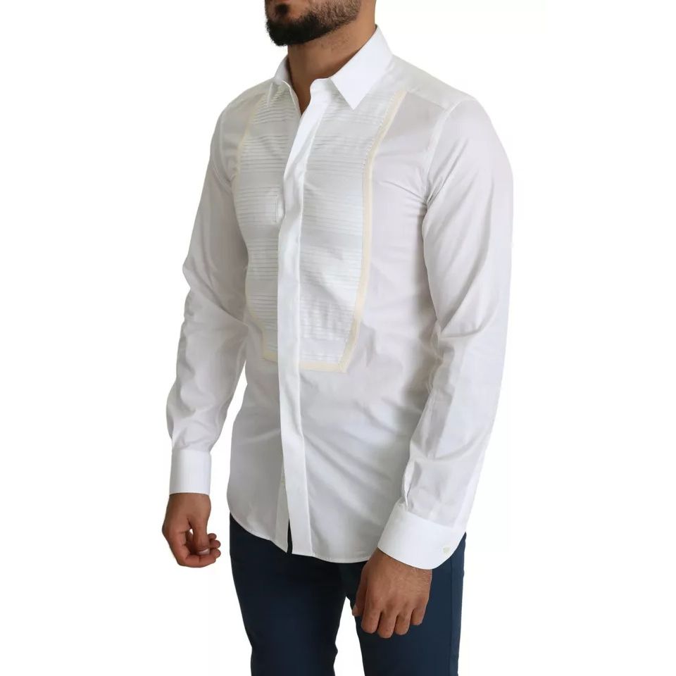Dolce & Gabbana White Formal Tuxedo Dress GOLD Shirt