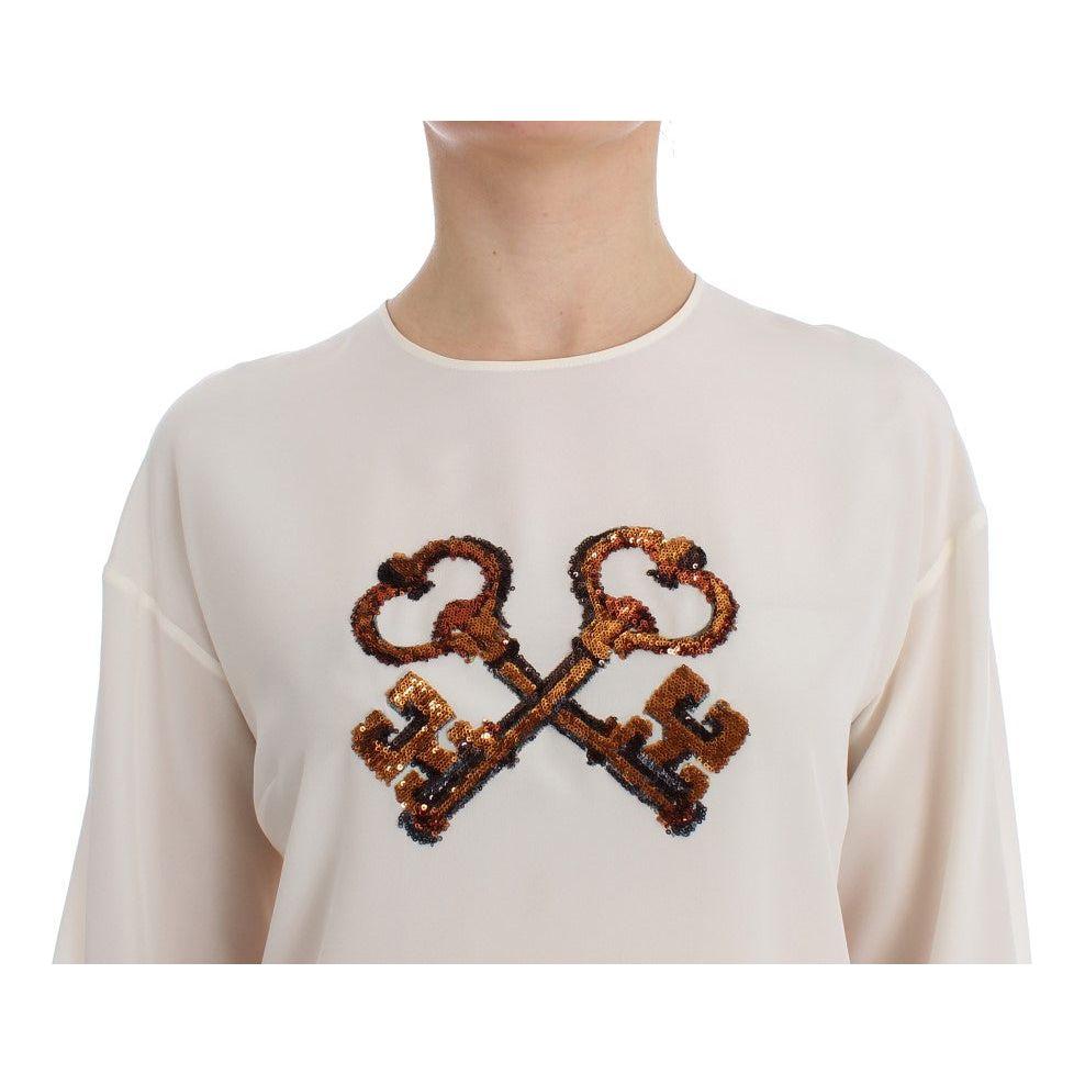 Dolce & Gabbana Ivory Sequined Silk Blouse Top Dolce & Gabbana