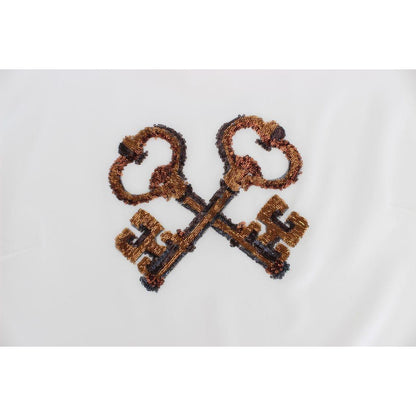 Dolce & Gabbana White Sequined Key Silk Blouse T-shirt Top