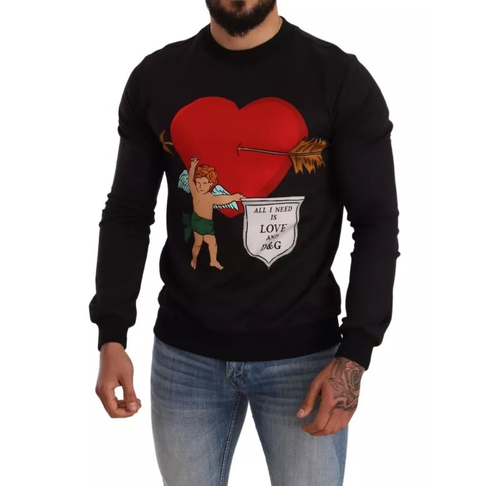 Dolce & Gabbana Black Cupid Print Hoodie Sweatshirt Sweater