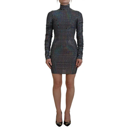Dolce & Gabbana Black Embellished Nylon Bodycon Mini Dress