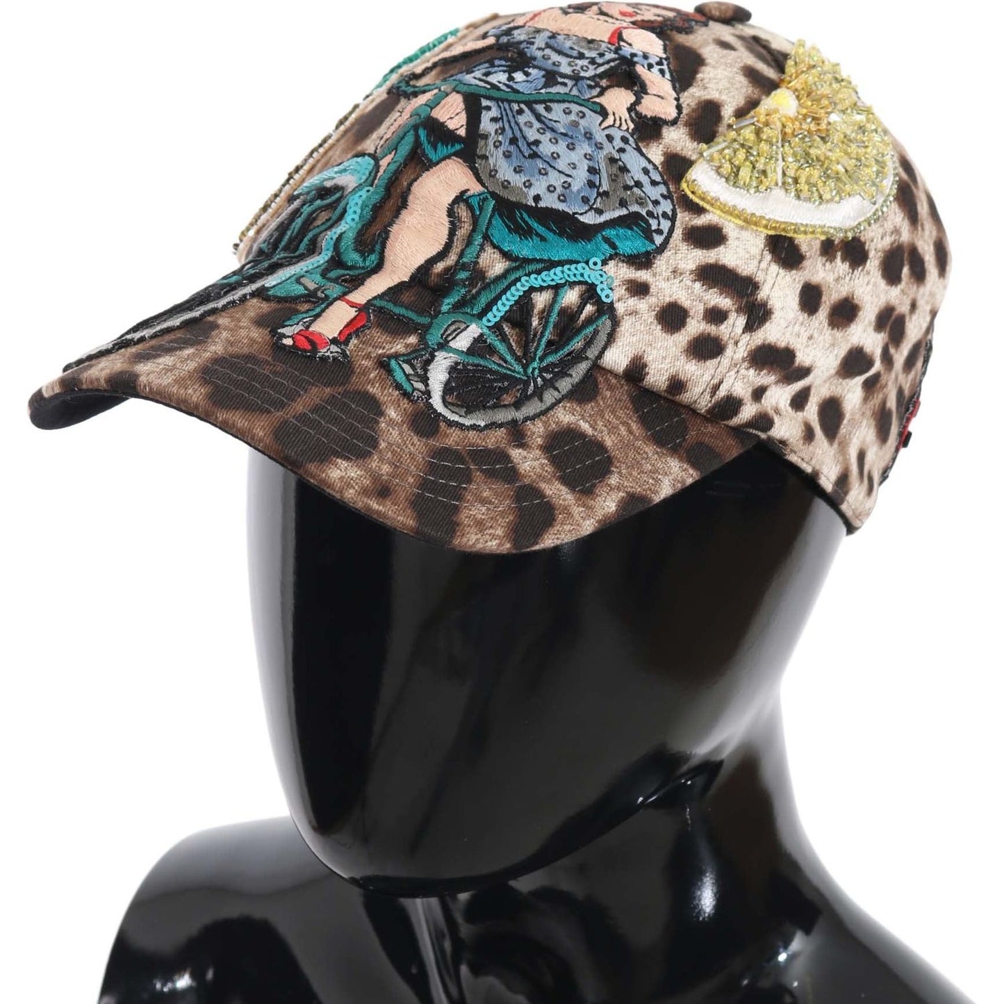 Dolce & Gabbana Brown Leopard Sequin Sicily Applique Baseball Hat Dolce & Gabbana
