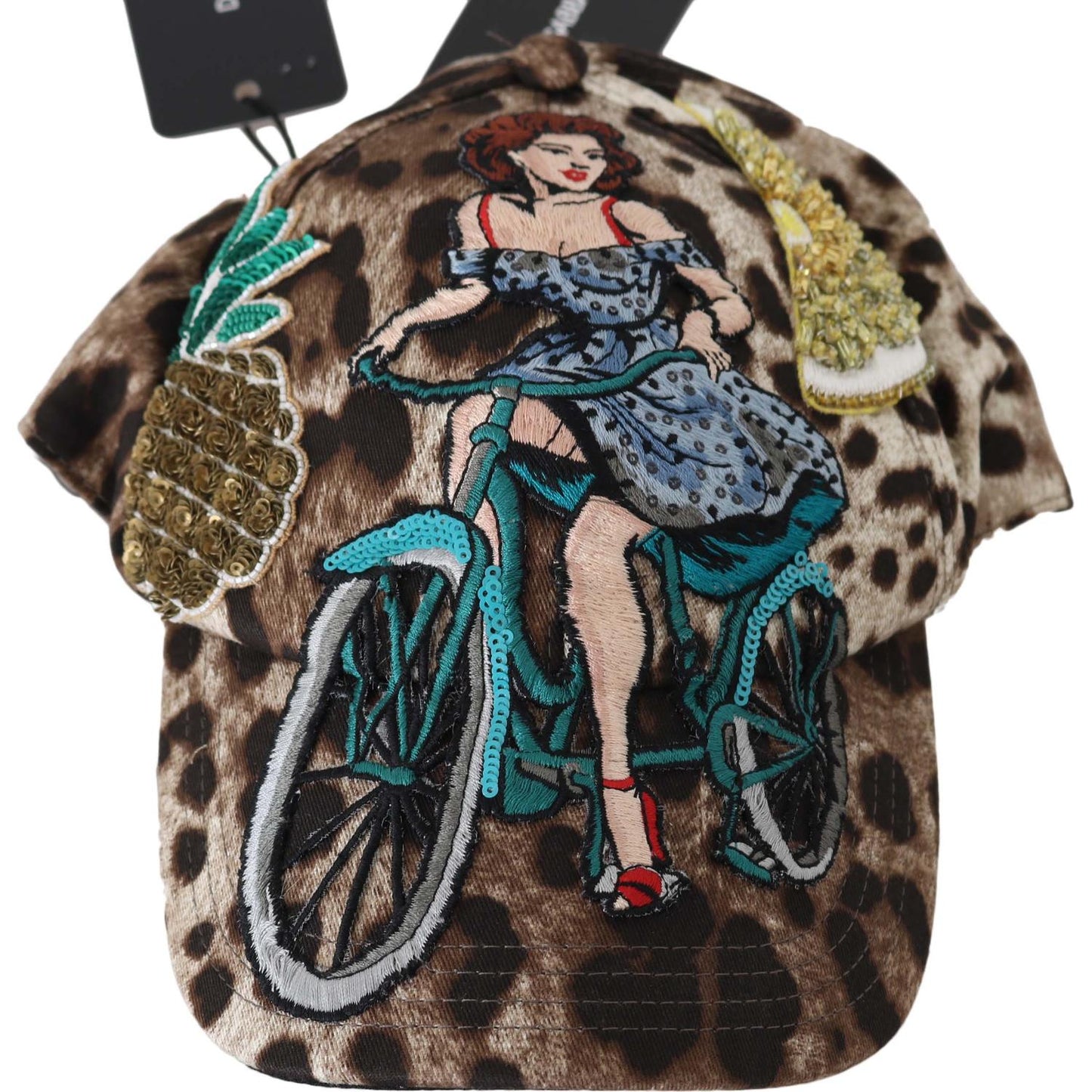 Dolce & Gabbana Brown Leopard Sequin Sicily Applique Baseball Hat Dolce & Gabbana