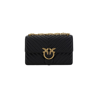 PINKO Black Calf Leather Bos Taurus Shoulder Bag
