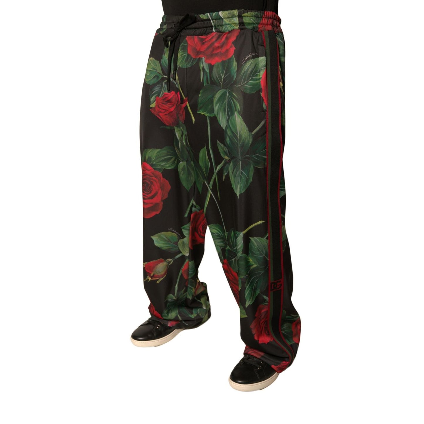 Dolce & Gabbana Black Floral Polyester Jogger Sweatpants Pants