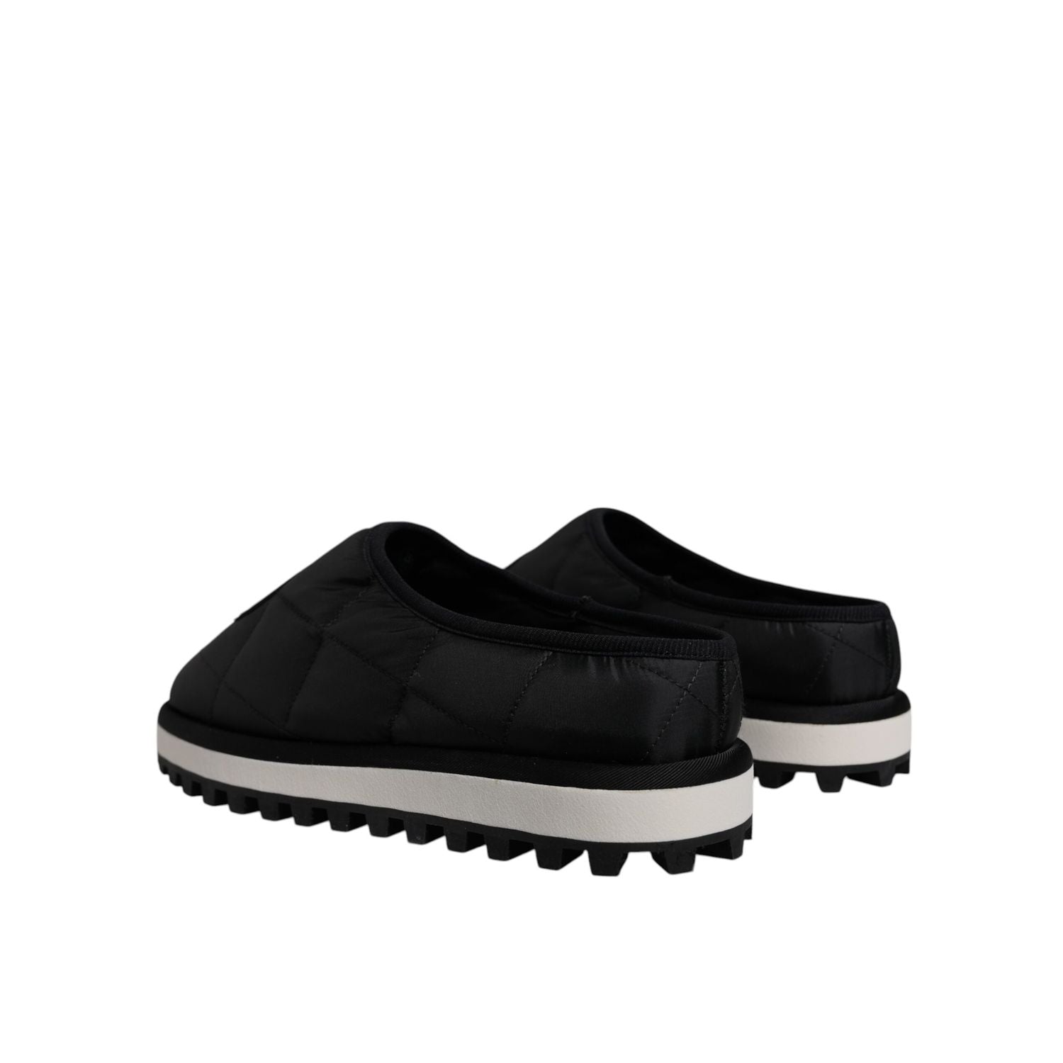 Dolce & Gabbana Black Nylon Quilted Logo Patch Sandals Slides Shoes