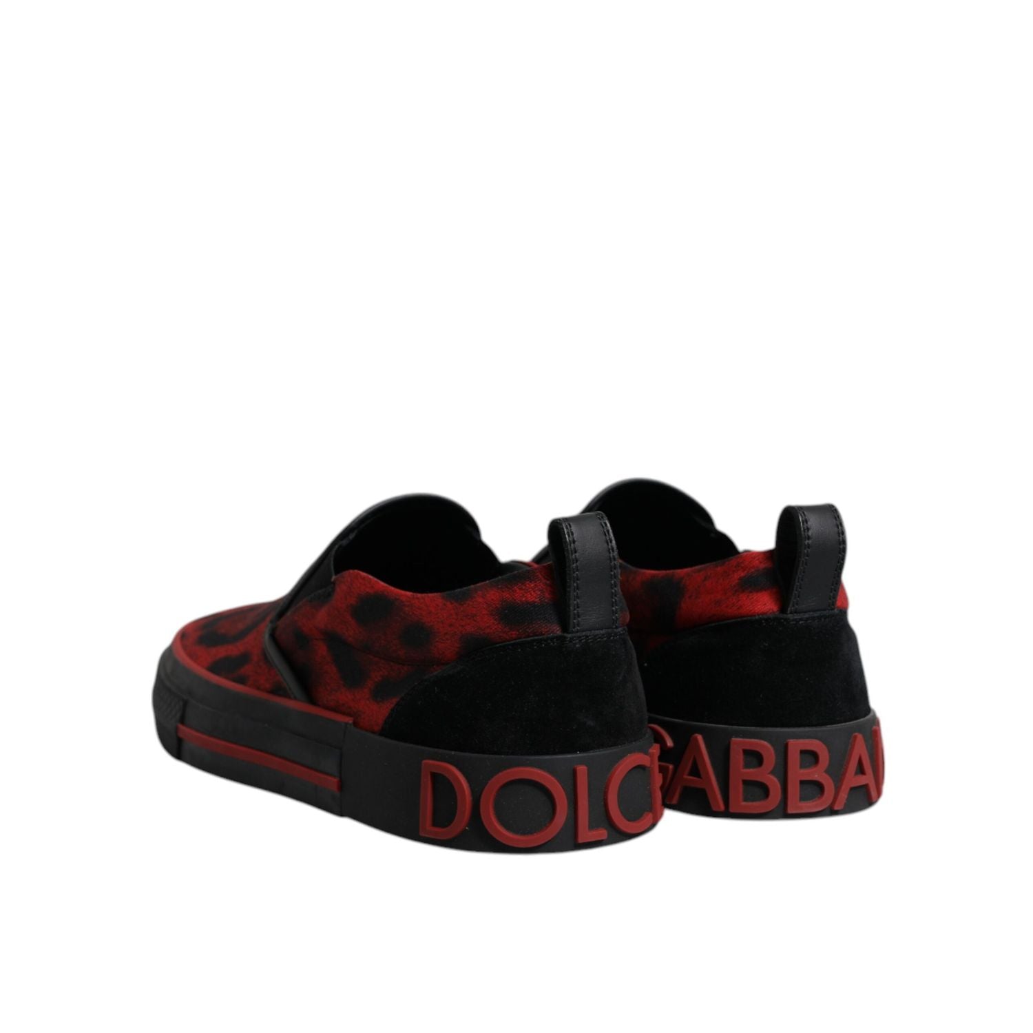 Dolce & Gabbana Red Black Leopard Cotton Men Low Top Sneakers Shoes
