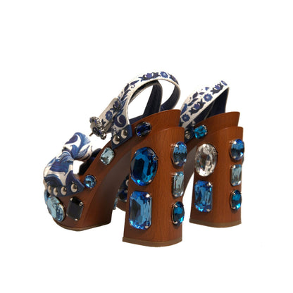 Dolce & Gabbana Multicolor Majolica Embellished Wedge Sandals Shoes Dolce & Gabbana