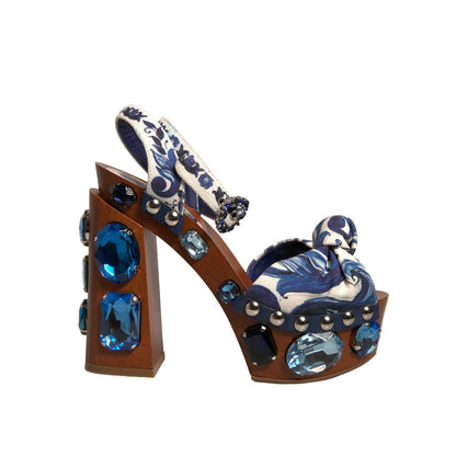 Dolce & Gabbana Multicolor Majolica Embellished Wedge Sandals Shoes Dolce & Gabbana