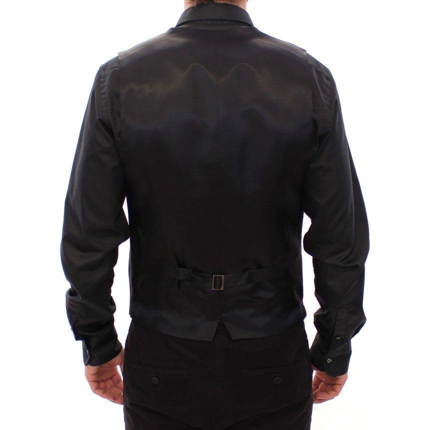 优雅黑色条纹羊毛连衣裙背心