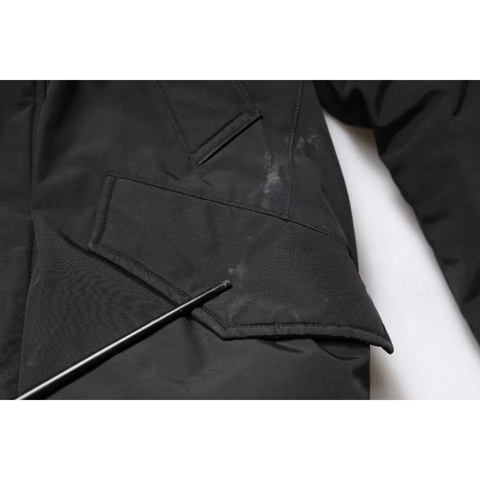 Woolrich Black Hooded Long Sleeves Fur Shearling Coat Jacket Woolrich