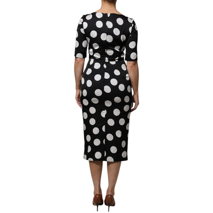 Dolce & Gabbana Black White Silk Polka Dots Sheath Midi Dress