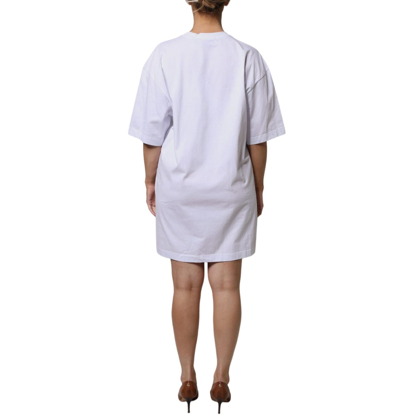 MSGM White Logo Print Cotton T-shirt Short Sleeves Mini Dress MSGM