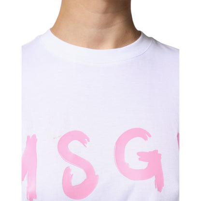 MSGM White Logo Print Cotton T-shirt Short Sleeves Mini Dress MSGM
