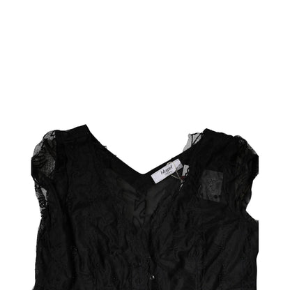 Blugirl Black Short Sleeves Floral Lace Trim A-line Mini Dress Blugirl