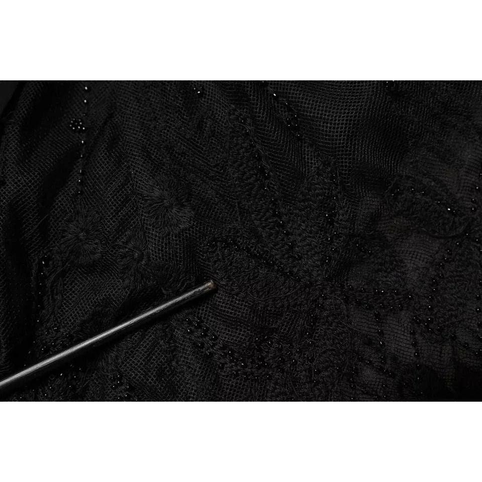 Blugirl Black Short Sleeves Floral Lace Trim A-line Mini Dress Blugirl