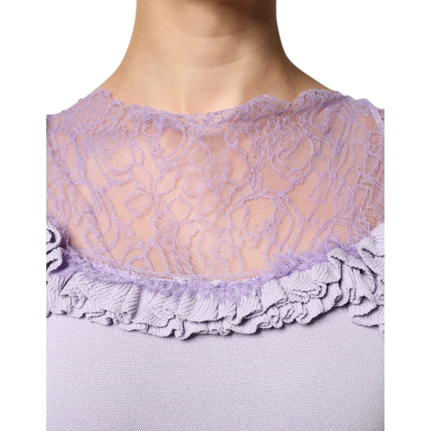 Blumarine Purple Short Sleeves Floral Lace Trim A-line Midi Dress Blumarine