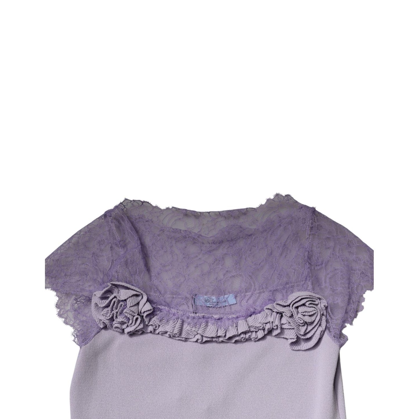 Blumarine Purple Short Sleeves Floral Lace Trim A-line Midi Dress Blumarine