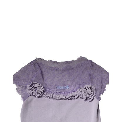 Blumarine Purple Short Sleeves Floral Lace Trim A-line Midi Dress Blumarine