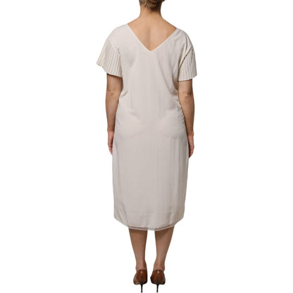 Peserico Off White Short Sleeves V-neck Shift Midi Dress