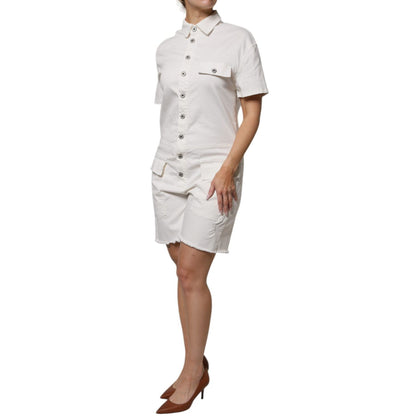 Please White Cotton Short Sleeves Button Down Romper Dress Please